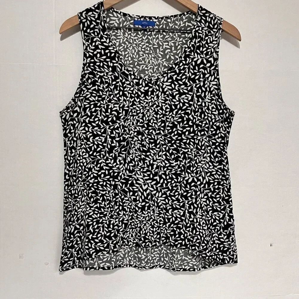 Apt. 9 Black With White Leaf Print Sleeveless Top   Size S